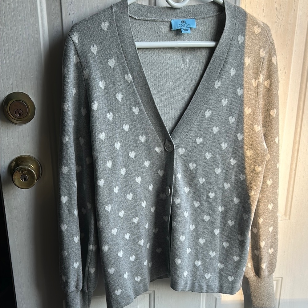CeCe Gray and White Heart Cardigan Valentines Day